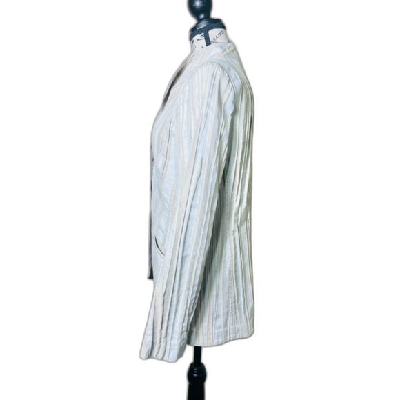 Lafayette 148 New York Textured Cotton Khaki Ivory Blazer Size 10 Retail $650+ - Picture 3 of 14